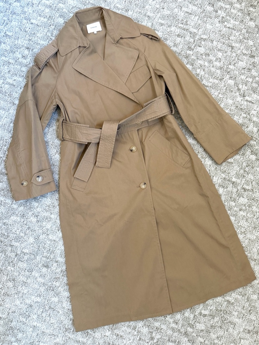 Vince Women’s Dark Khaki Belted Cotton Trench Jacket—M - Picture 2 of 14